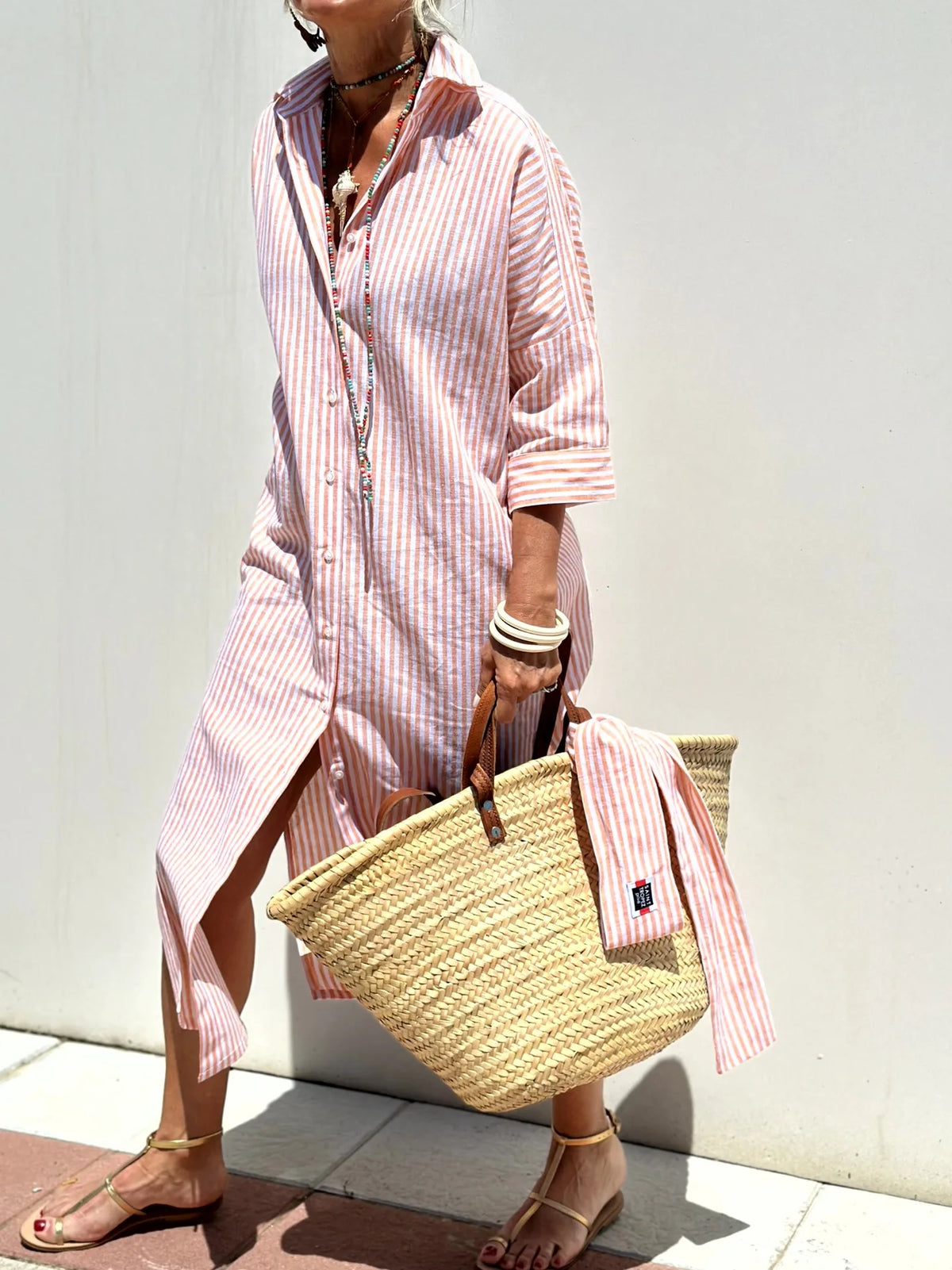 OLIVIA STRIPED MIDI SHIRT DRESS