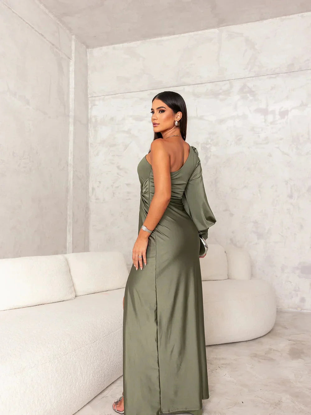 VIVIANE ASYMMETRIC DRAPE DRESS
