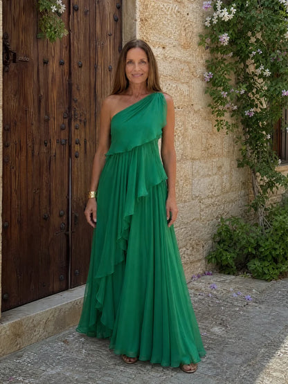 Elara One-Shoulder Chiffon Dress