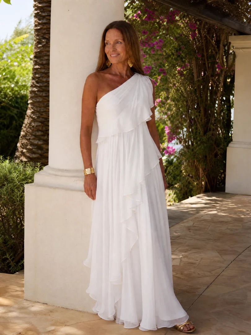 Elara One-Shoulder Chiffon Dress
