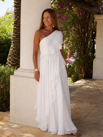 Elara One-Shoulder Chiffon Dress