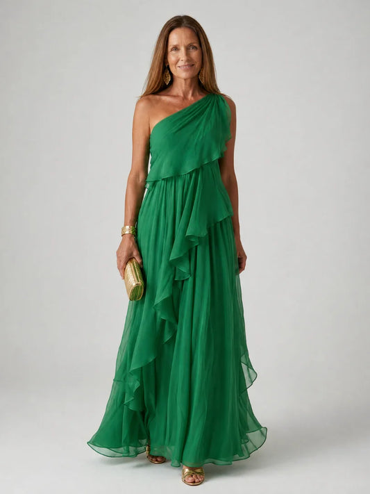 Elara One-Shoulder Chiffon Dress