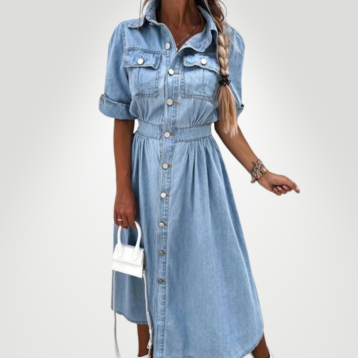 AVA DENIM BUTTON-UP DRESS