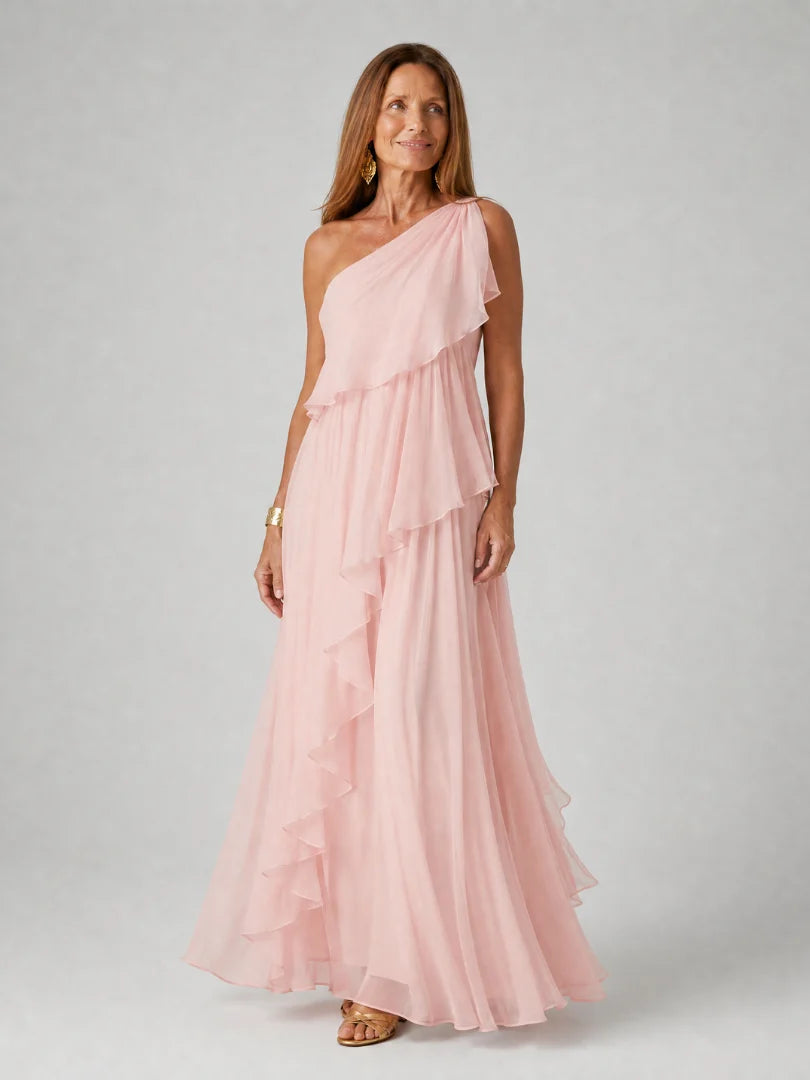 Elara One-Shoulder Chiffon Dress