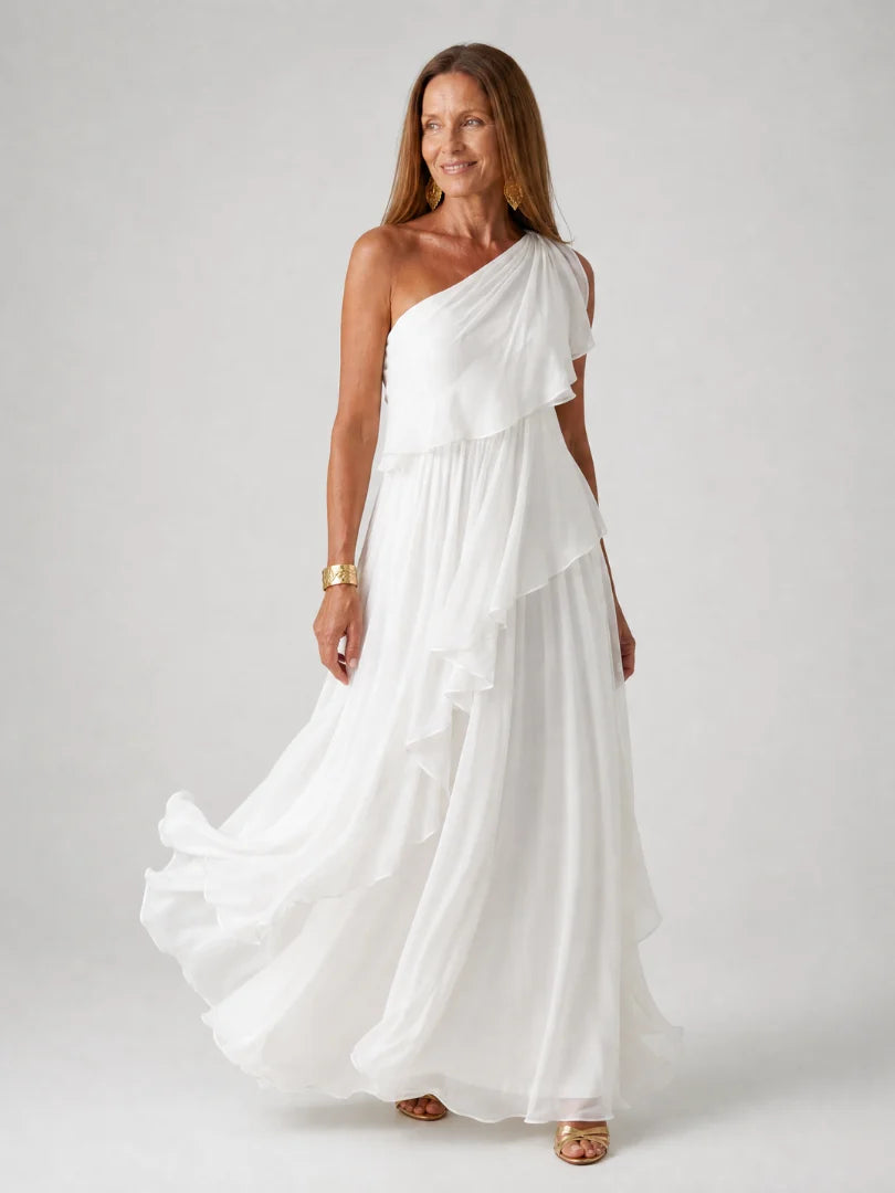 Elara One-Shoulder Chiffon Dress