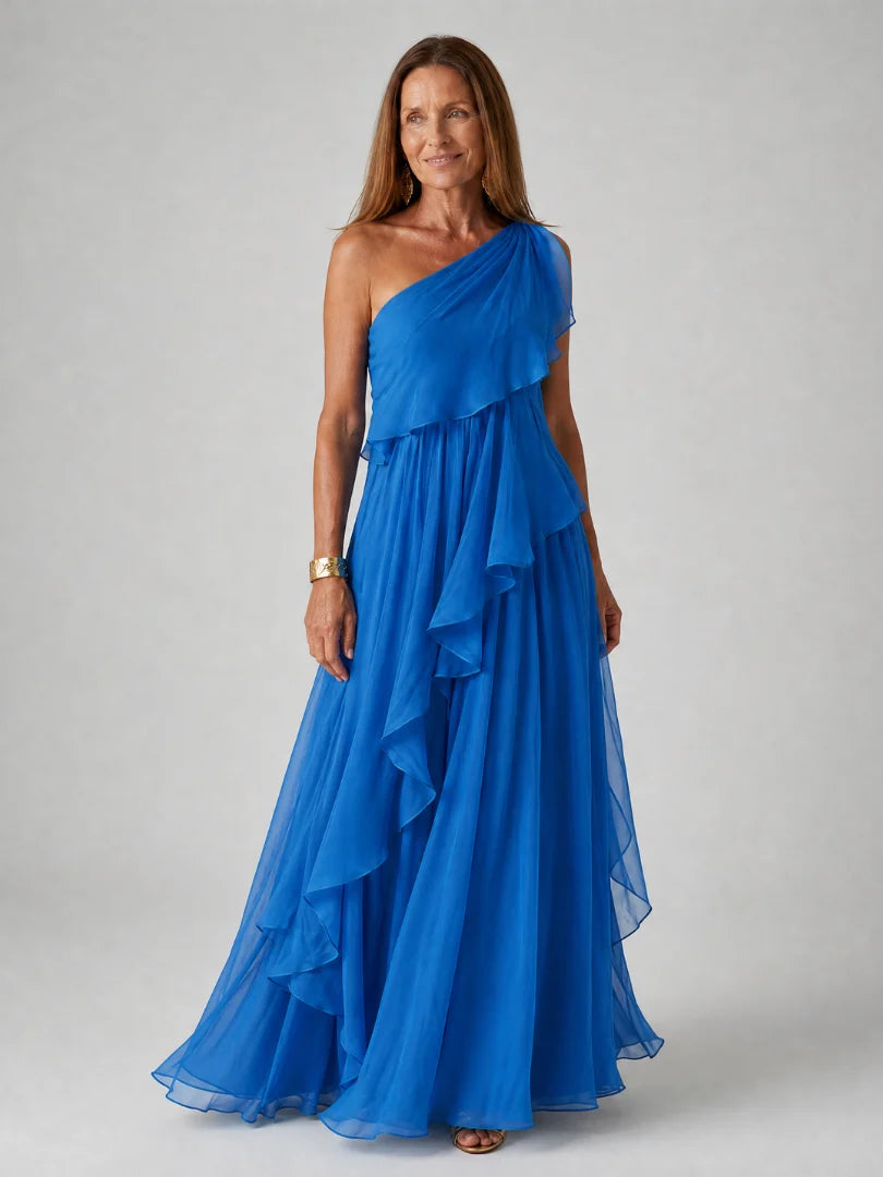 Elara One-Shoulder Chiffon Dress