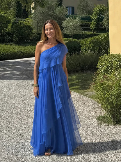 Elara One-Shoulder Chiffon Dress