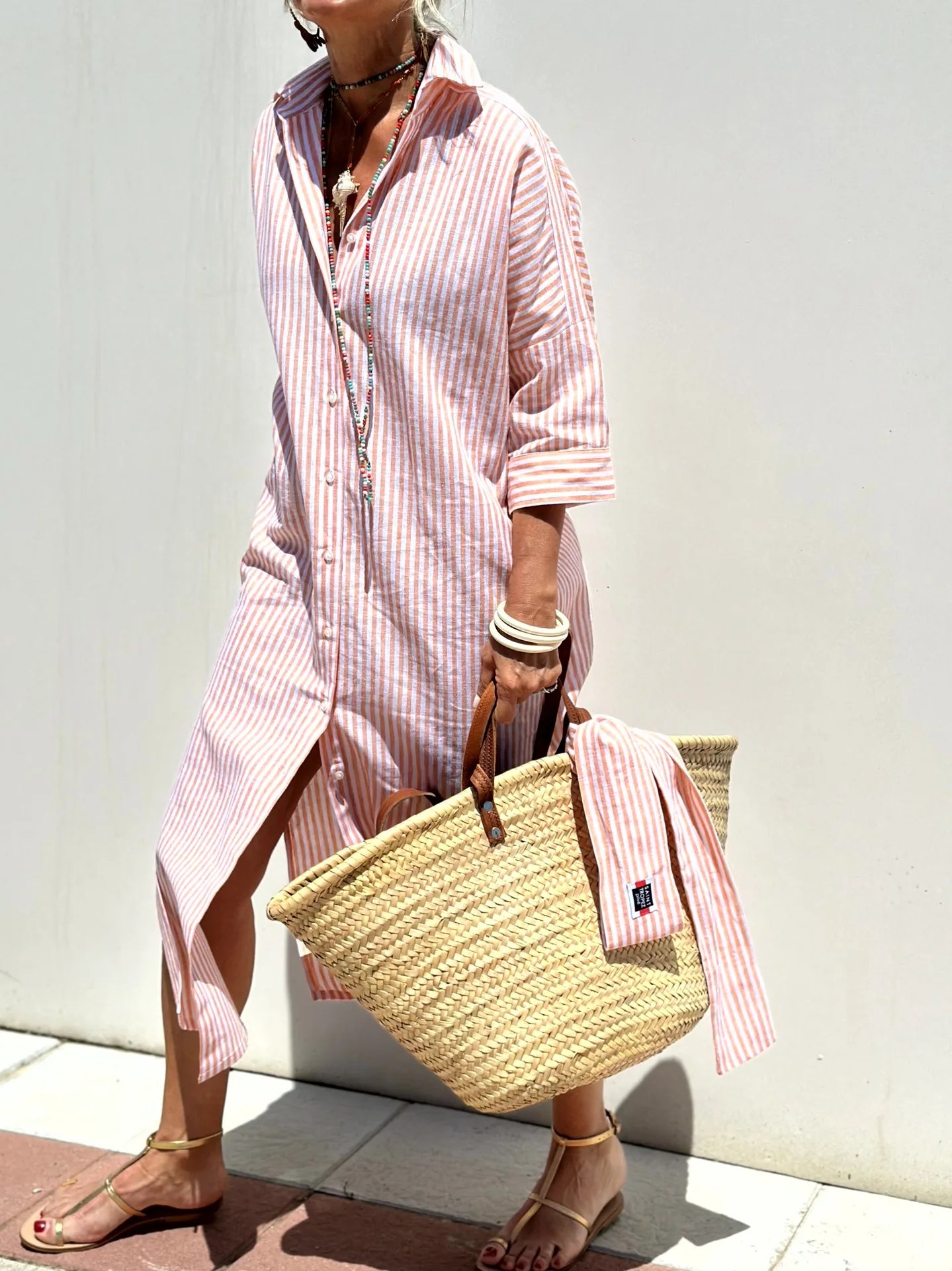 Olivia Striped Midi Shirt Dress