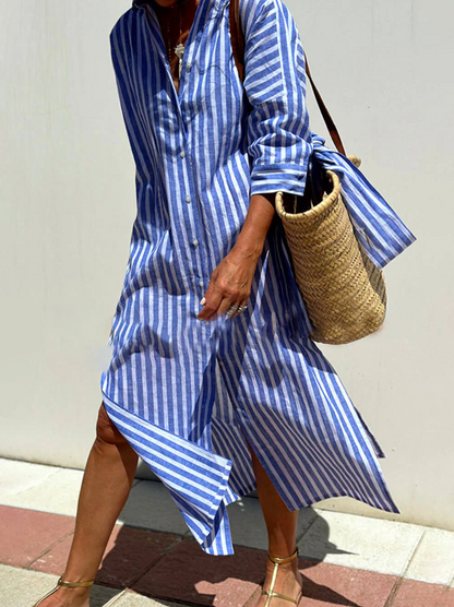 Olivia Striped Midi Shirt Dress