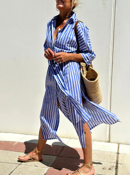 Olivia Striped Midi Shirt Dress