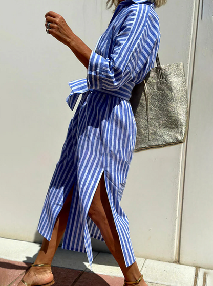 Olivia Striped Midi Shirt Dress