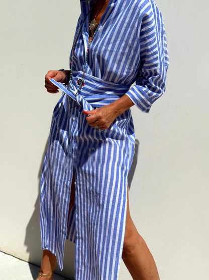 Olivia Striped Midi Shirt Dress