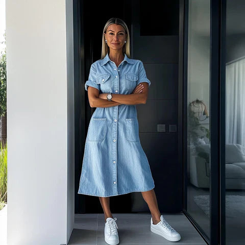 AVA DENIM BUTTON-UP DRESS