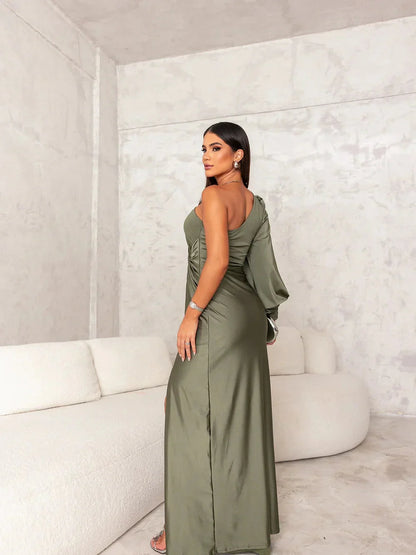 VIVIANE ASYMMETRIC DRAPE DRESS